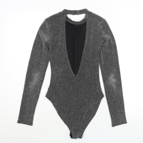 Divided by H&M Womens Silver Polyester Bodysuit One-Piece Size XS Hook & Eye - Glitter Open Back