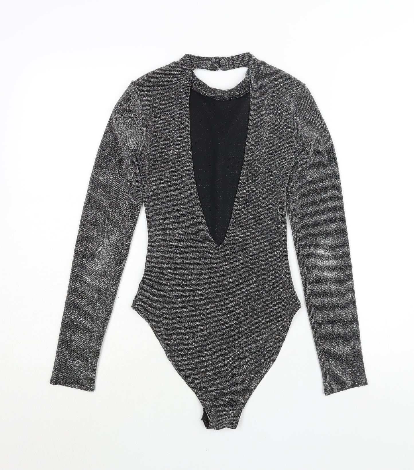 Divided by H&M Womens Silver Polyester Bodysuit One-Piece Size XS Hook & Eye - Glitter Open Back