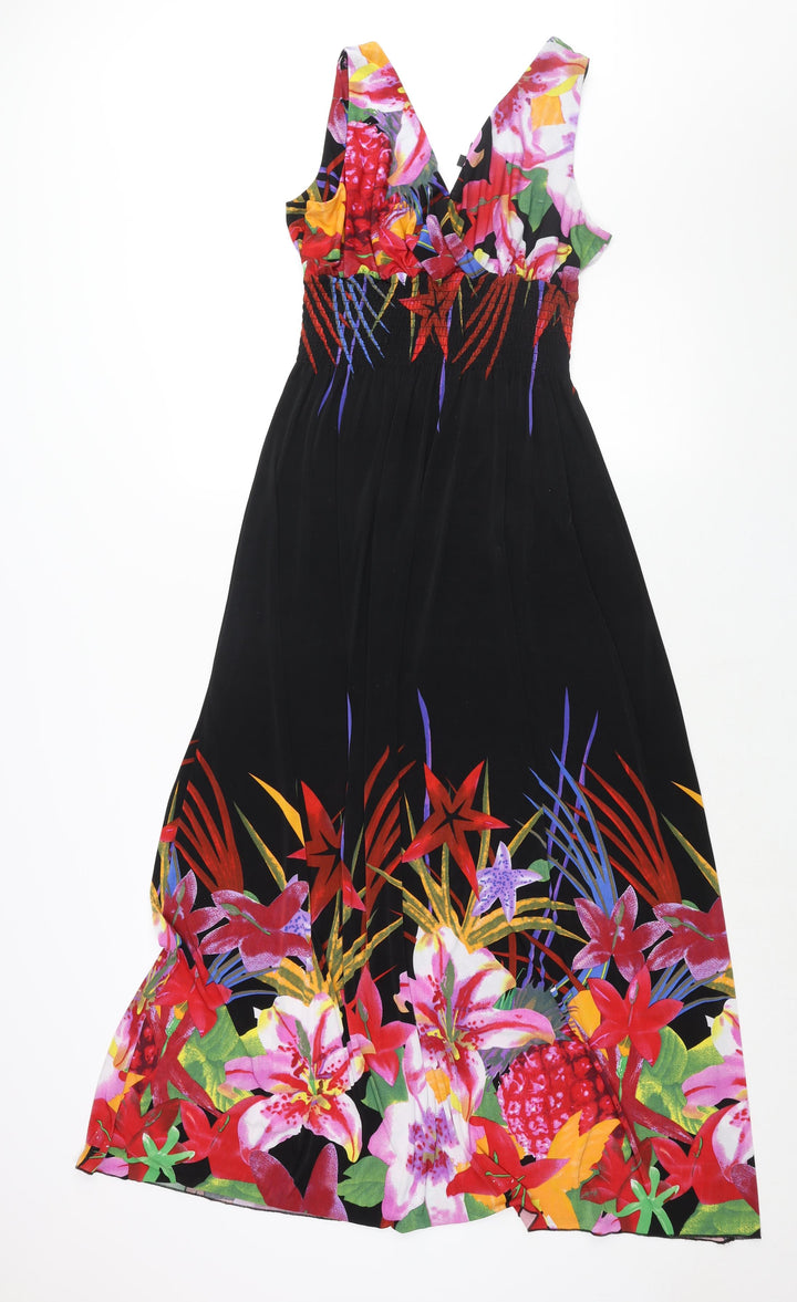 Casamia Womens Black Polyester Maxi Size M V-Neck Pullover - Floral Print