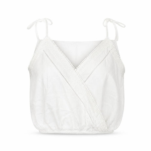 Divided by H&M Womens White Viscose Cropped Blouse Size 8 V-Neck - Lace Trim