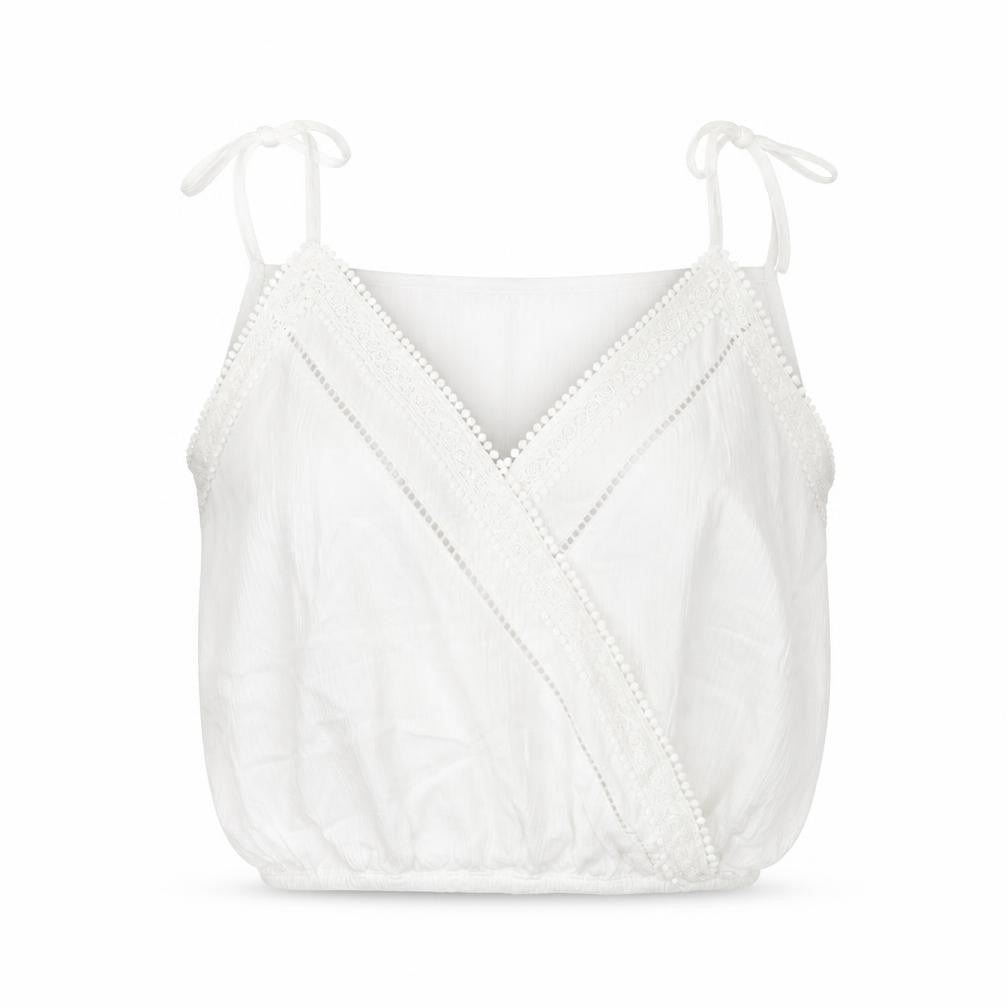 Divided by H&M Womens White Viscose Cropped Blouse Size 8 V-Neck - Lace Trim