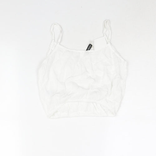 Divided by H&M Womens White Viscose Cropped Blouse Size 8 V-Neck - Lace Trim