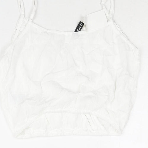 Divided by H&M Womens White Viscose Cropped Blouse Size 8 V-Neck - Lace Trim