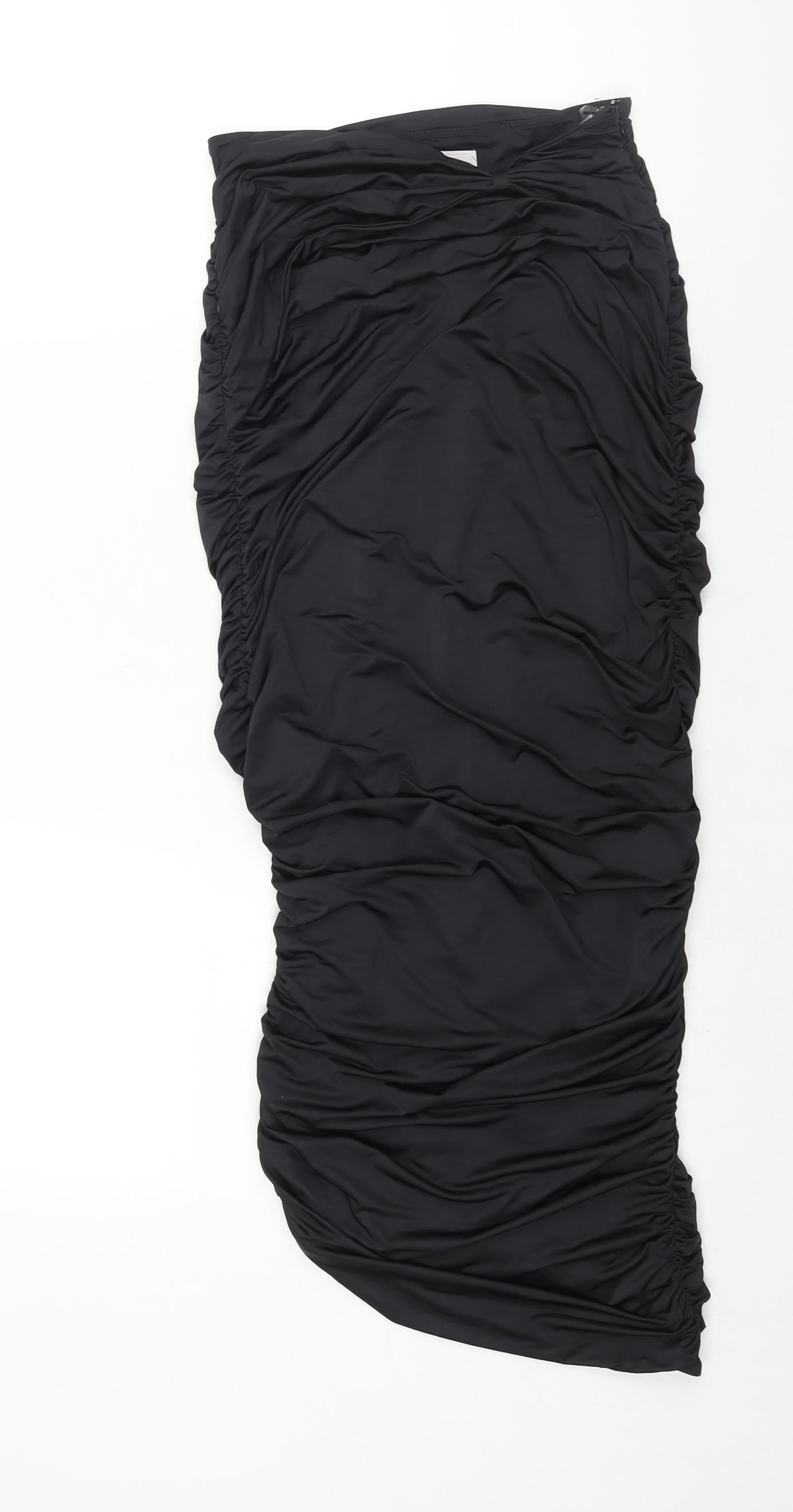 Oh Polly Womens Black Polyester Bandage Skirt Size 10 Zip - Rouched Side Slit