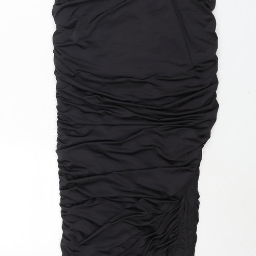 Oh Polly Womens Black Polyester Bandage Skirt Size 10 Zip - Rouched Side Slit