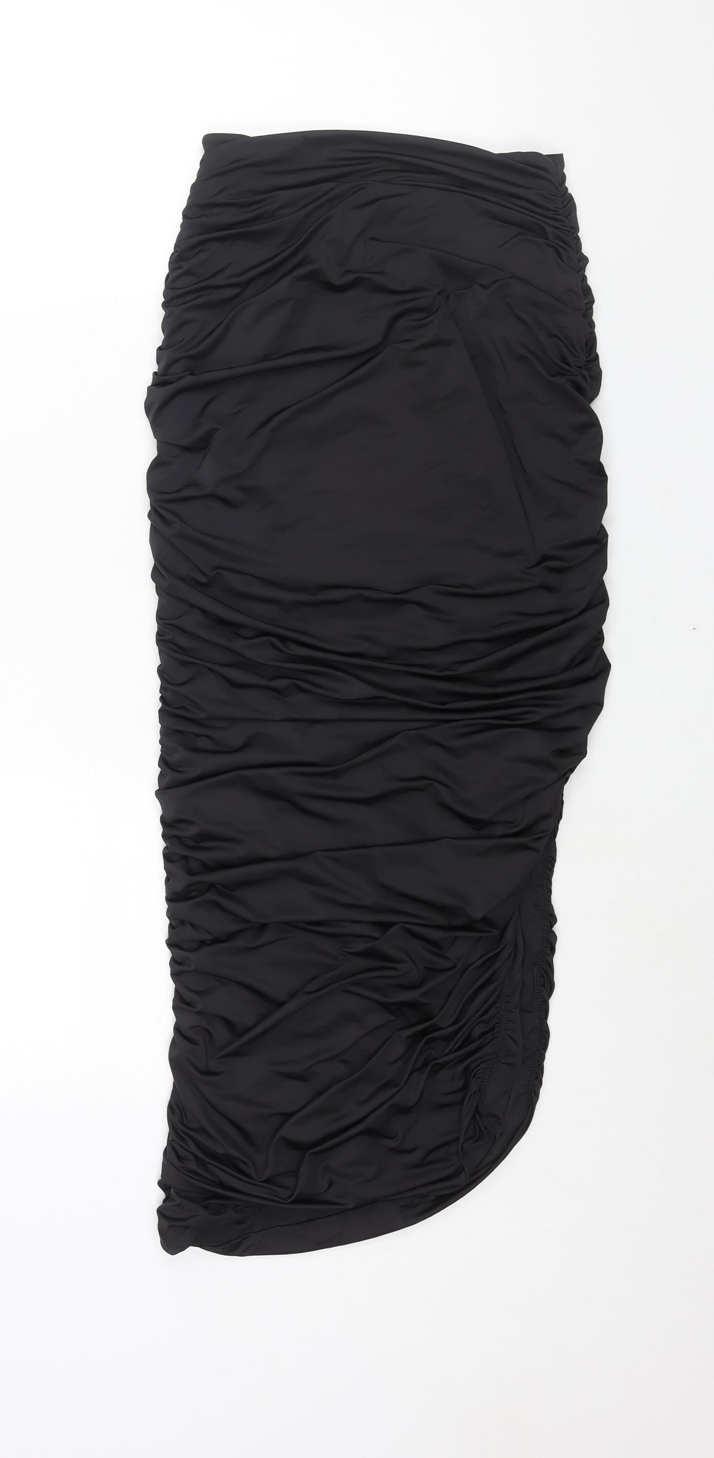 Oh Polly Womens Black Polyester Bandage Skirt Size 10 Zip - Rouched Side Slit