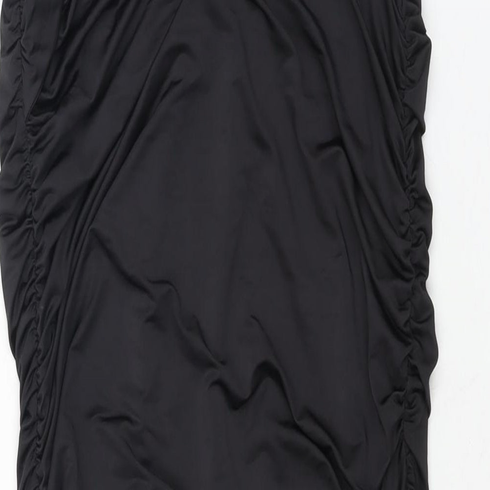 Oh Polly Womens Black Polyester Bandage Skirt Size 10 Zip - Rouched Side Slit