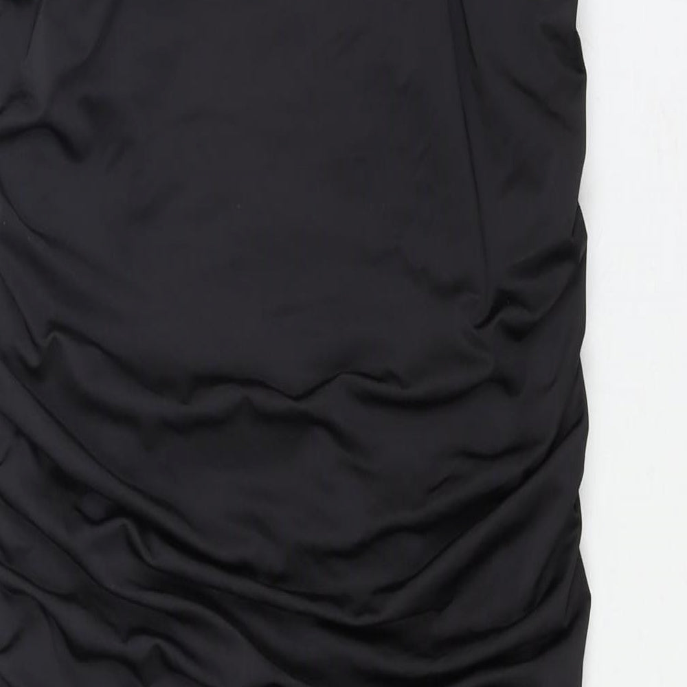 Oh Polly Womens Black Polyester Bandage Skirt Size 10 Zip - Rouched Side Slit