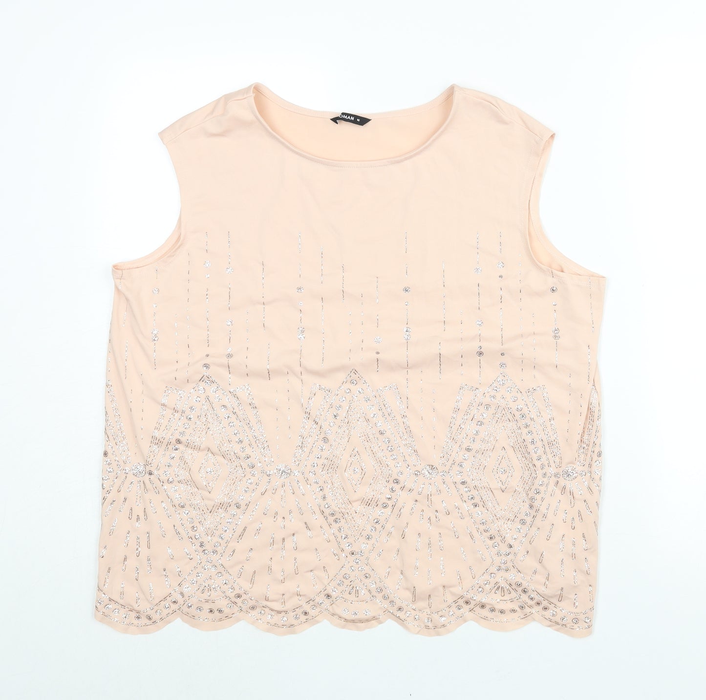 Roman Womens Pink Polyester Camisole Blouse Size 16 Round Neck - Geometric Glitter Print