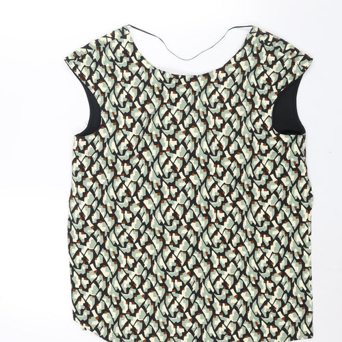 Zara Womens Multicoloured Geometric Polyester Basic Blouse Size L Boat Neck - Side Slits