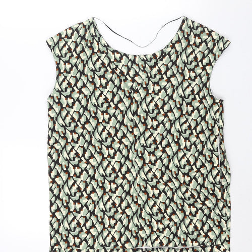 Zara Womens Multicoloured Geometric Polyester Basic Blouse Size L Boat Neck - Side Slits