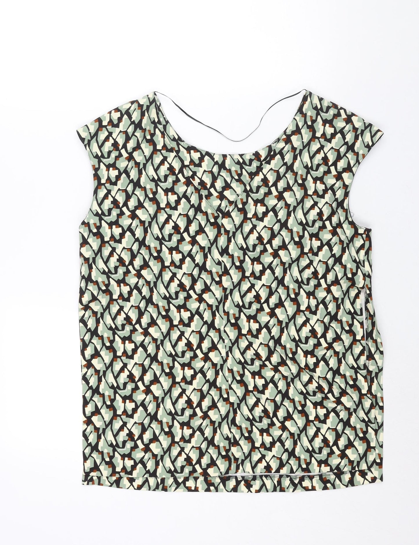 Zara Womens Multicoloured Geometric Polyester Basic Blouse Size L Boat Neck - Side Slits
