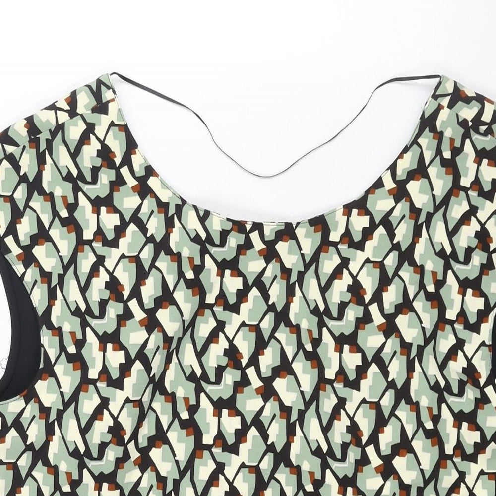 Zara Womens Multicoloured Geometric Polyester Basic Blouse Size L Boat Neck - Side Slits