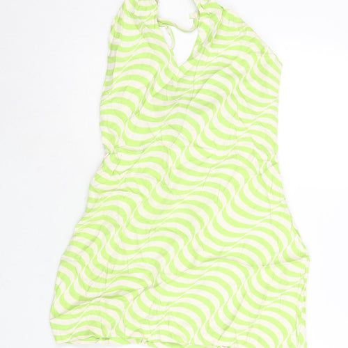 Zara Womens Green Geometric Polyester Mini Size M Halter Zip