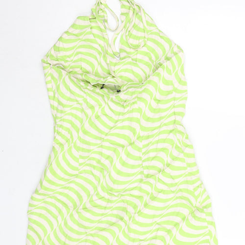 Zara Womens Green Geometric Polyester Mini Size M Halter Zip