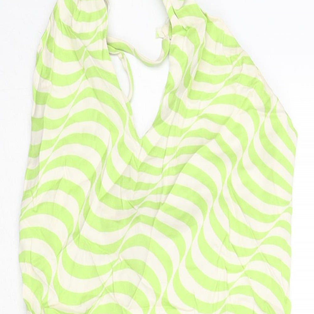 Zara Womens Green Geometric Polyester Mini Size M Halter Zip