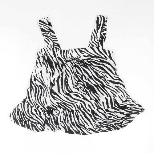 Marks and Spencer Womens White Animal Print Cotton Camisole Blouse Size 6 Square Neck - Zebra Print