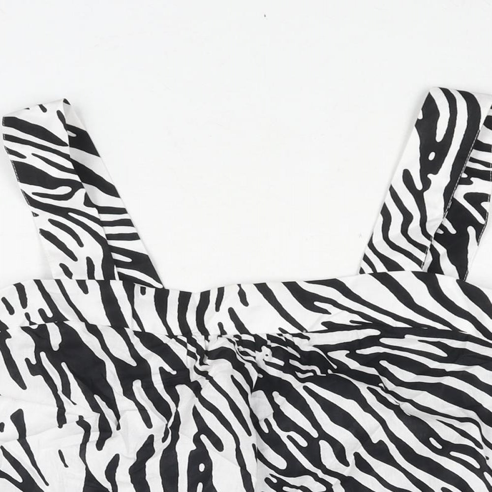 Marks and Spencer Womens White Animal Print Cotton Camisole Blouse Size 6 Square Neck - Zebra Print