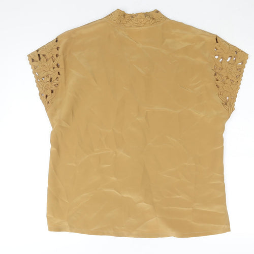 Silken Ladder Womens Brown Polyester Basic Blouse Size L V-Neck - Lace Detail