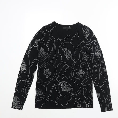 NEXT Womens Black Round Neck Floral Viscose Pullover Jumper Size 8