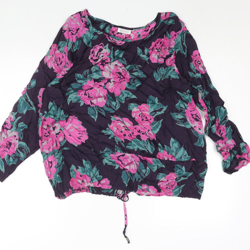Masai Womens Purple Floral Viscose Basic Blouse Size L Roll Neck - Drawstring Hem