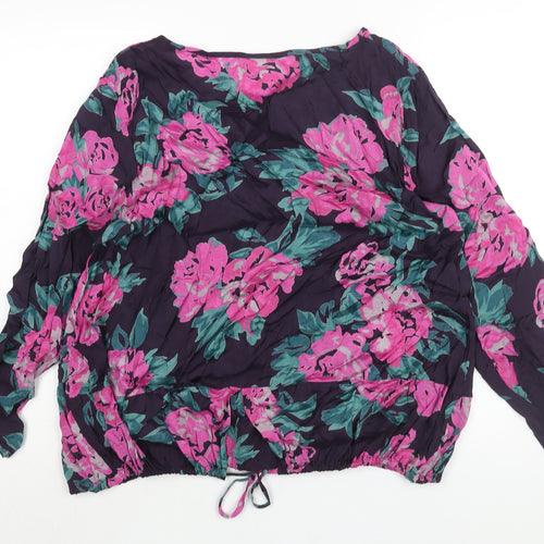 Masai Womens Purple Floral Viscose Basic Blouse Size L Roll Neck - Drawstring Hem
