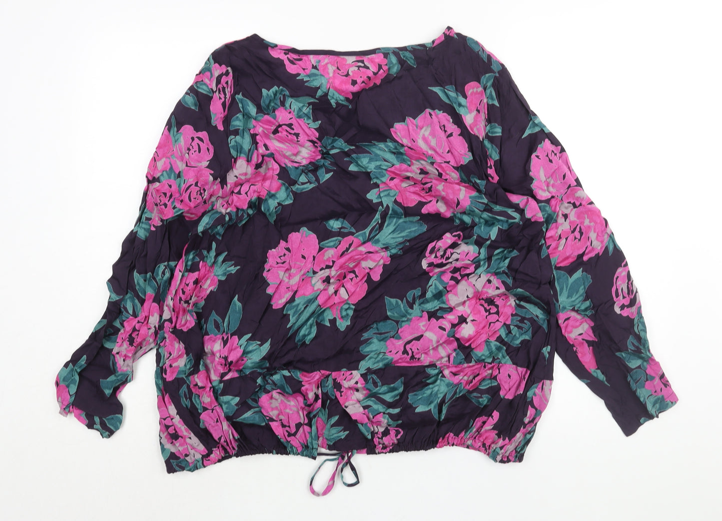 Masai Womens Purple Floral Viscose Basic Blouse Size L Roll Neck - Drawstring Hem