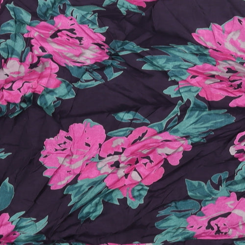 Masai Womens Purple Floral Viscose Basic Blouse Size L Roll Neck - Drawstring Hem