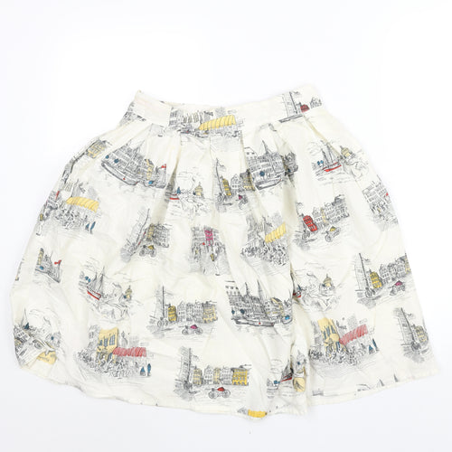 Yumi Womens Ivory Geometric Cotton A-Line Skirt Size 8 Zip - Street Building Print