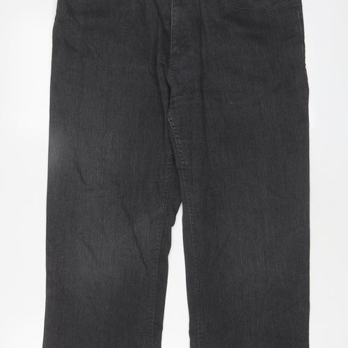 George Mens Grey Cotton Straight Jeans Size 34 in L29 in Regular Zip - Short Leg