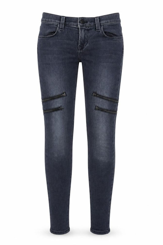 Front view of J Brand women’s grey cotton skinny jeans, size UK 24, in, 28-inch leg regular zip - zip pockets