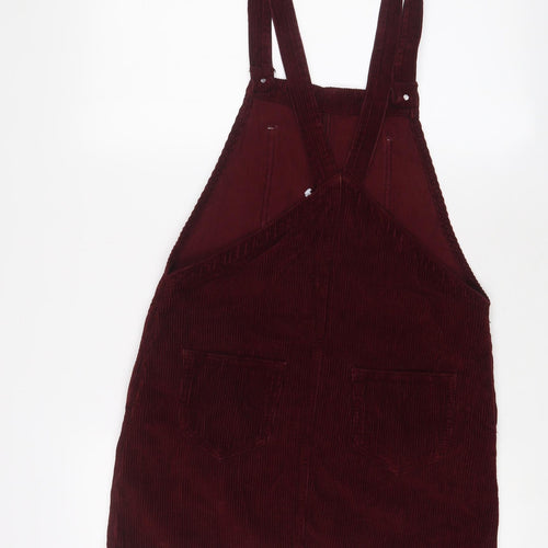 Topshop Womens Red Cotton Pinafore/Dungaree Dress Size 8 Square Neck Button