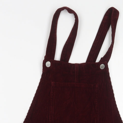 Topshop Womens Red Cotton Pinafore/Dungaree Dress Size 8 Square Neck Button