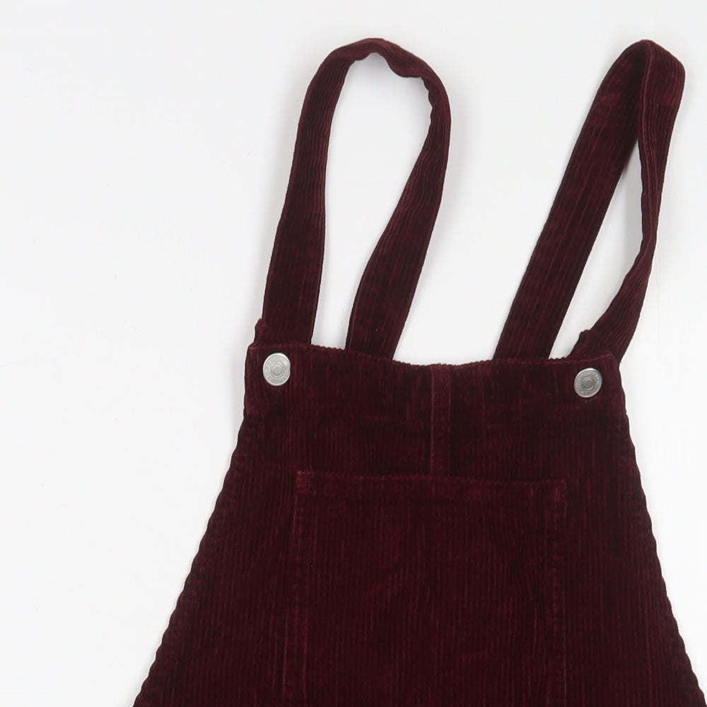 Topshop Womens Red Cotton Pinafore/Dungaree Dress Size 8 Square Neck Button