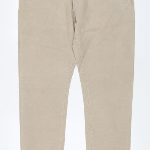 Marks and Spencer Mens Beige Cotton Trousers Size 40 in L33 in Slim Zip - Long Leg