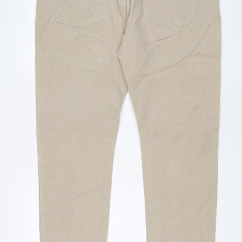 Marks and Spencer Mens Beige Cotton Trousers Size 40 in L33 in Slim Zip - Long Leg