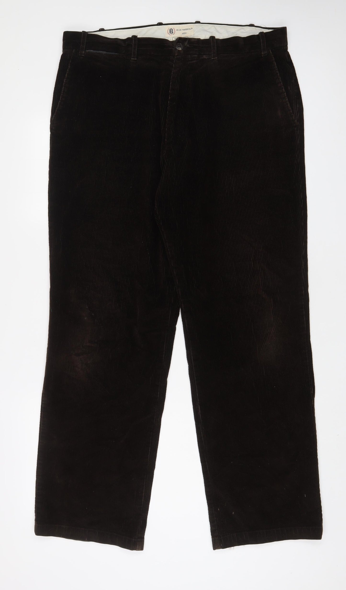 Blue Harbour Mens Brown Cotton Trousers Size 38 in L33 in Regular Zip - Long Leg