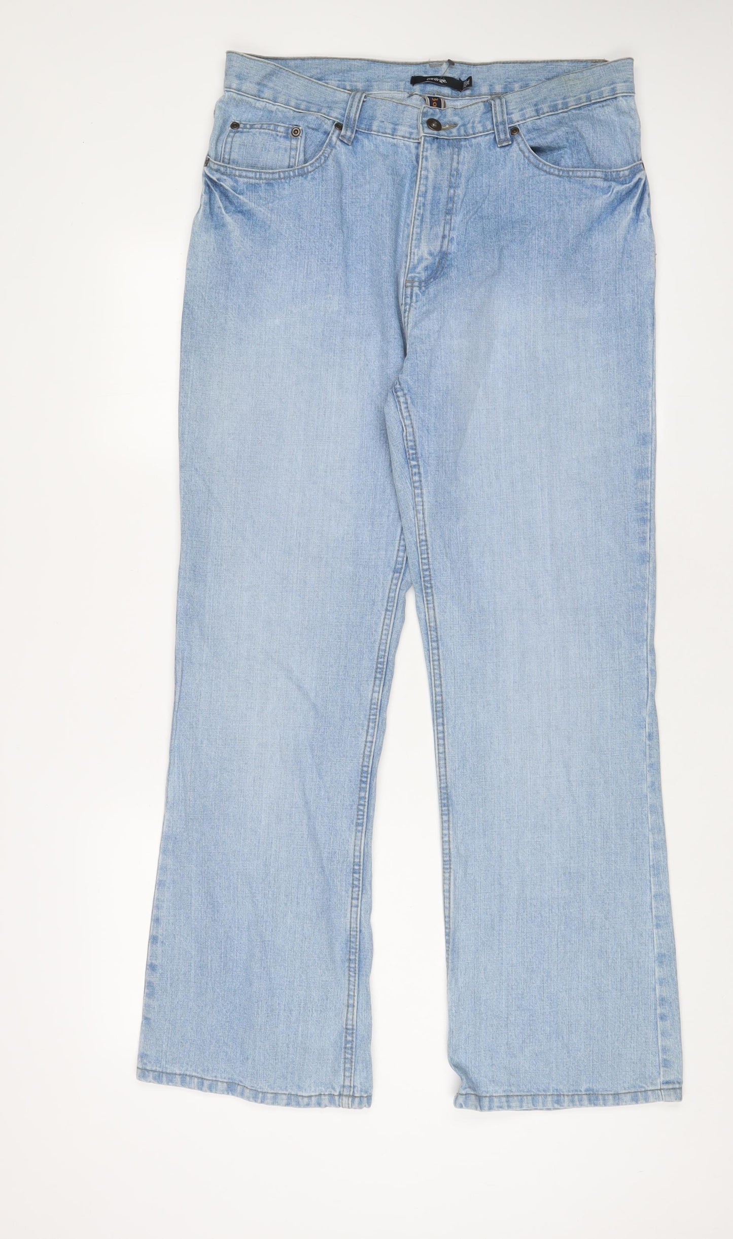 George Mens Blue Cotton Straight Jeans Size 34 in L31 in Regular Zip