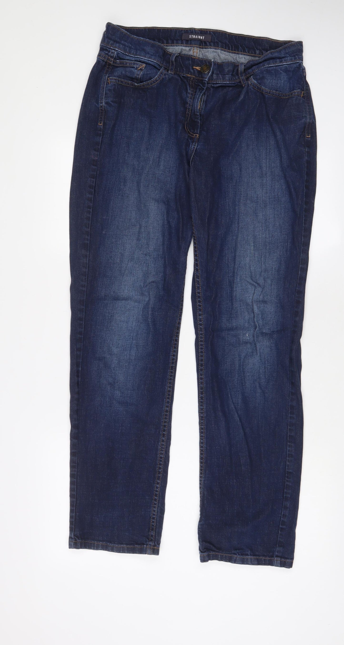 Marks and Spencer Womens Blue Cotton Straight Jeans Size 12 L30 in Regular Zip
