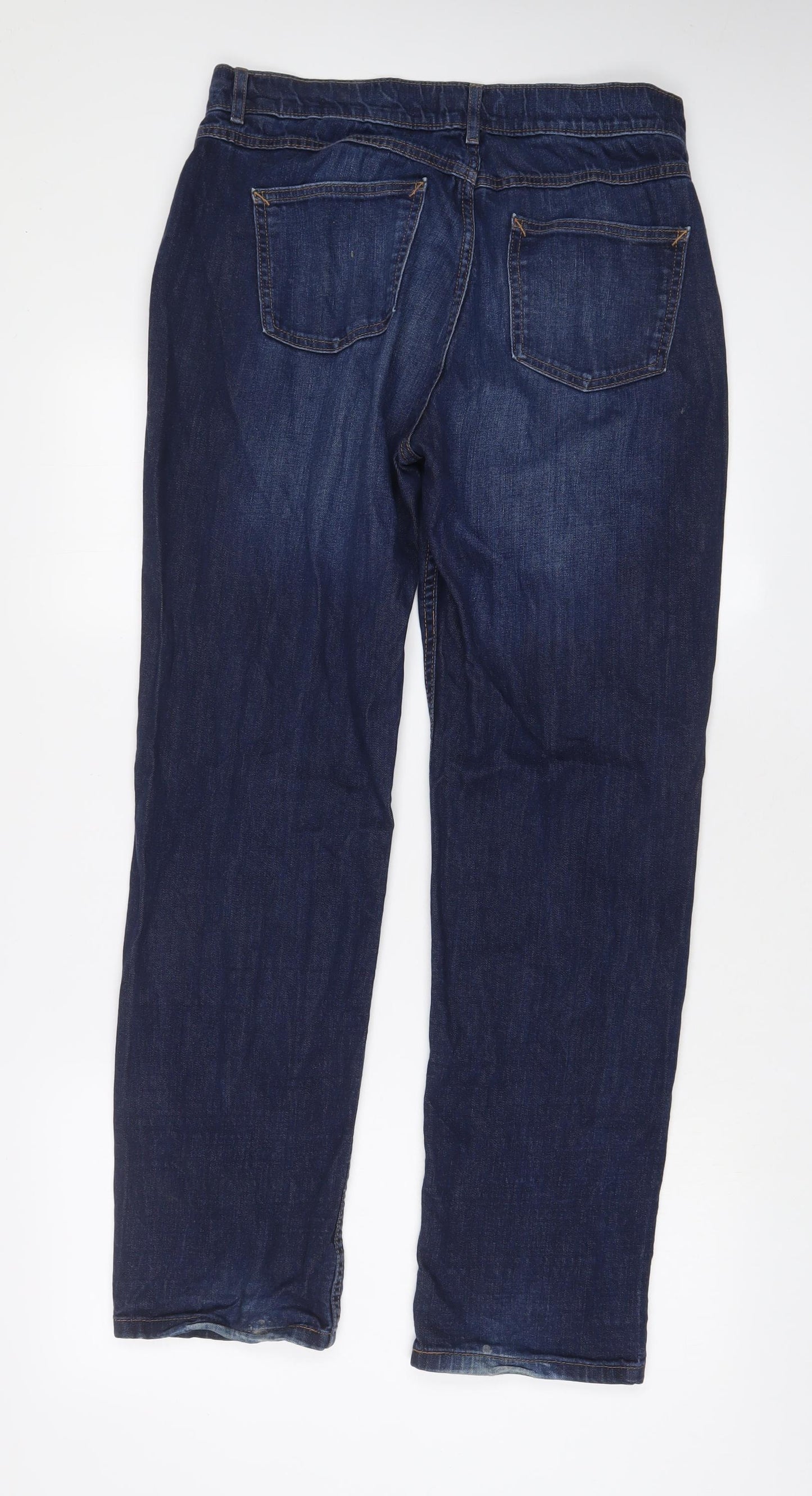 Marks and Spencer Womens Blue Cotton Straight Jeans Size 12 L30 in Regular Zip
