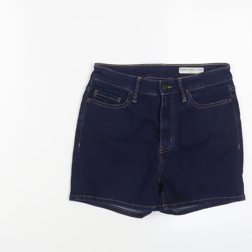 Marks and Spencer Womens Blue Cotton Basic Shorts Size 8 L3 in Regular Zip