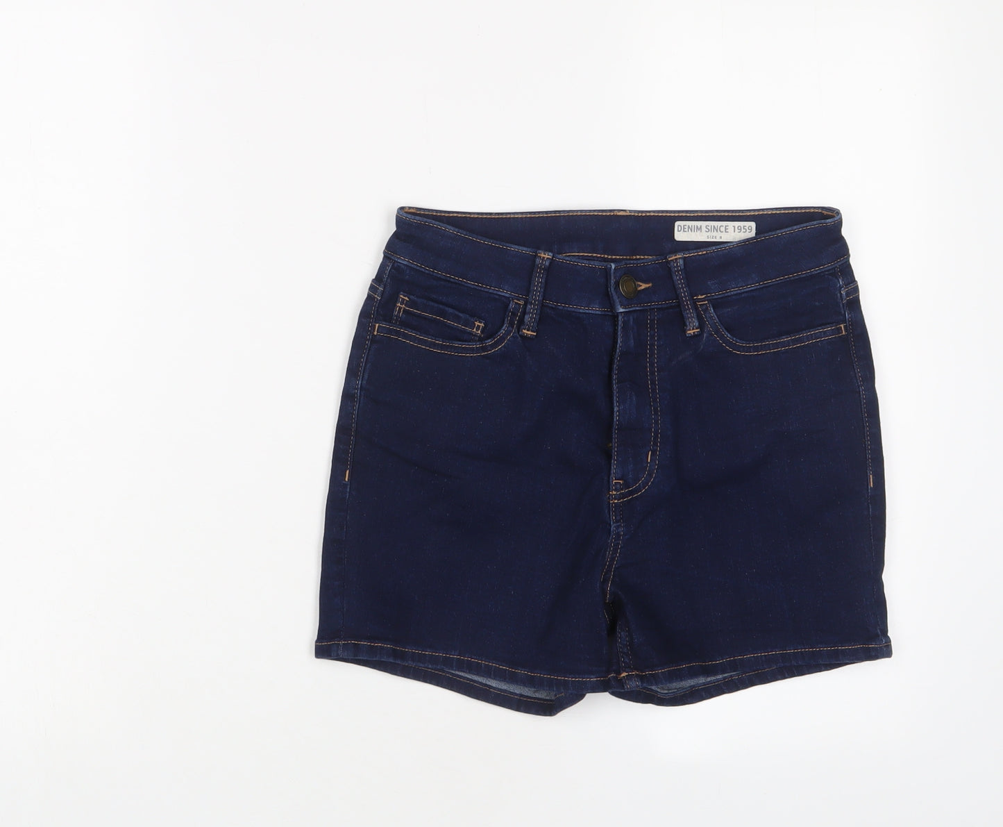 Marks and Spencer Womens Blue Cotton Basic Shorts Size 8 L3 in Regular Zip