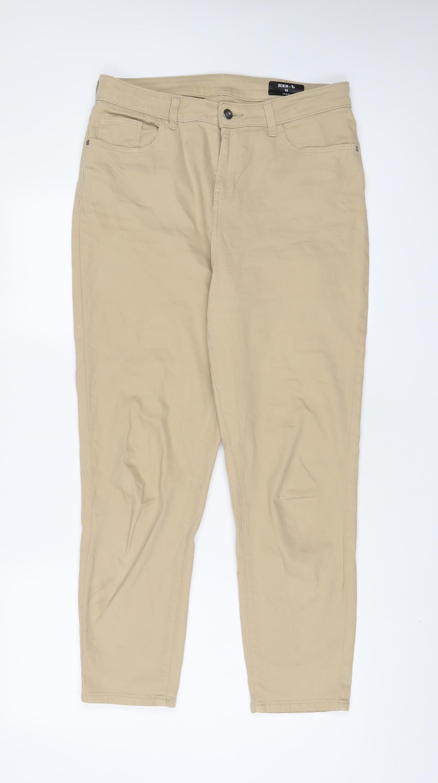 TU Womens Beige Cotton Mom Jeans Size 12 L28 in Regular Zip