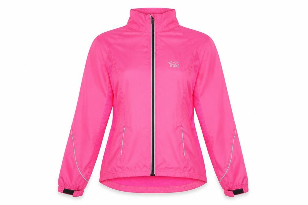 Front view of Beverly Hills women’s pink jacket, size UK 10, zip - breathable