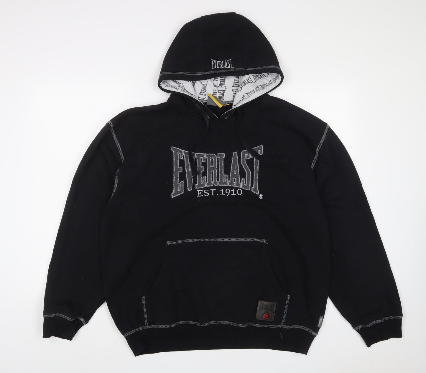 Everlast Mens Black Cotton Pullover Hoodie Size L - Logo, Embroidered