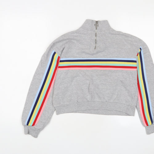 Bershka Womens Grey Striped Cotton Pullover Sweatshirt Size XS Zip - Embroidered