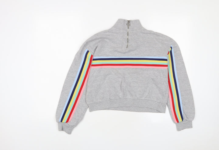 Bershka Womens Grey Striped Cotton Pullover Sweatshirt Size XS Zip - Embroidered