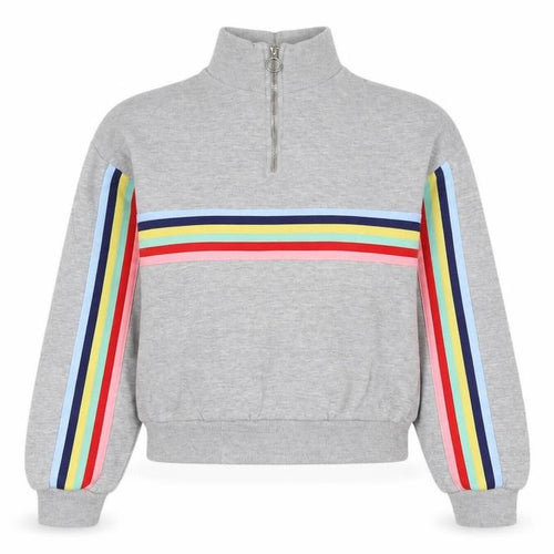Bershka Womens Grey Striped Cotton Pullover Sweatshirt Size XS Zip - Embroidered