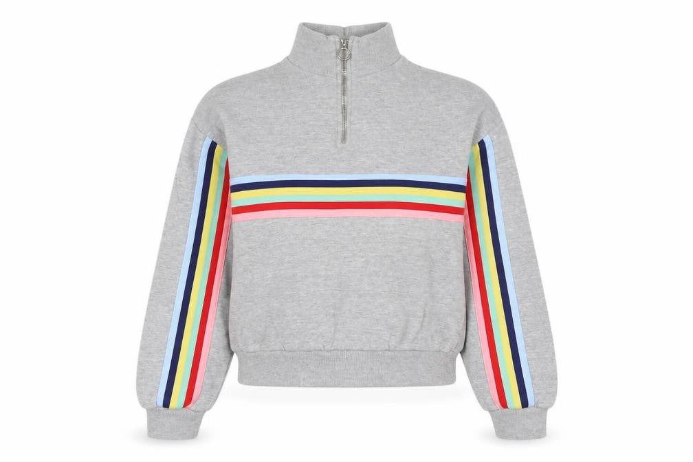 Bershka Womens Grey Striped Cotton Pullover Sweatshirt Size XS Zip - Embroidered