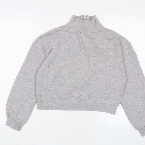 Bershka Womens Grey Striped Cotton Pullover Sweatshirt Size XS Zip - Embroidered